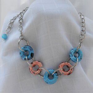 No. 546 Gorgeous handmade necklace with totally crazy ceramic rings and earrings
